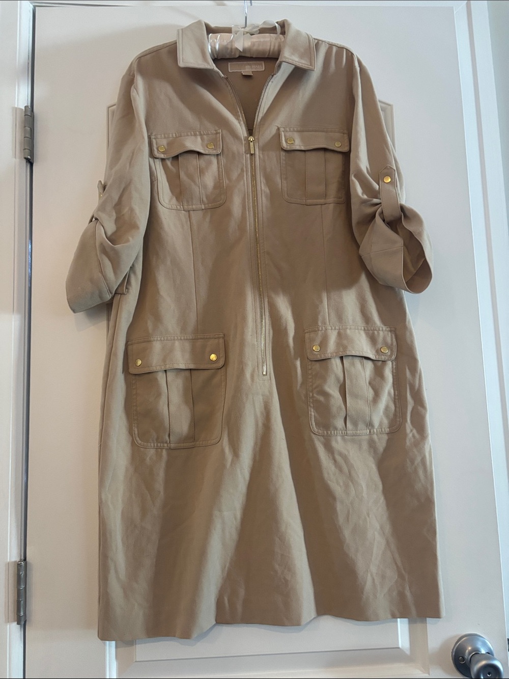 Michael Kors Khaki Utility Jacket Dress with Gold-Tone Hardware - Picture 4 of 5